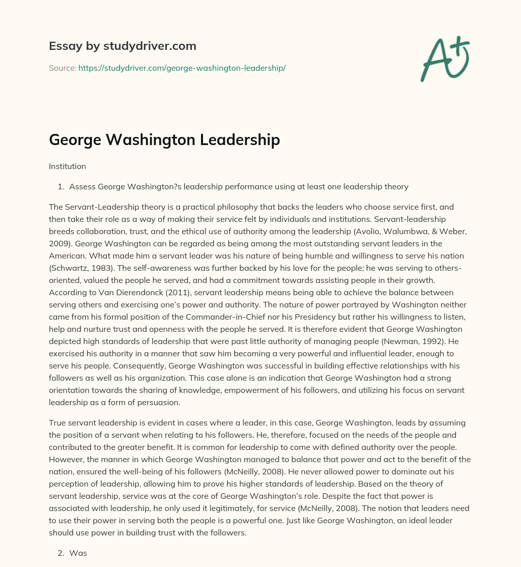 George Washington Leadership essay