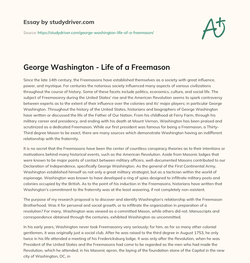 George Washington – Life of a Freemason essay