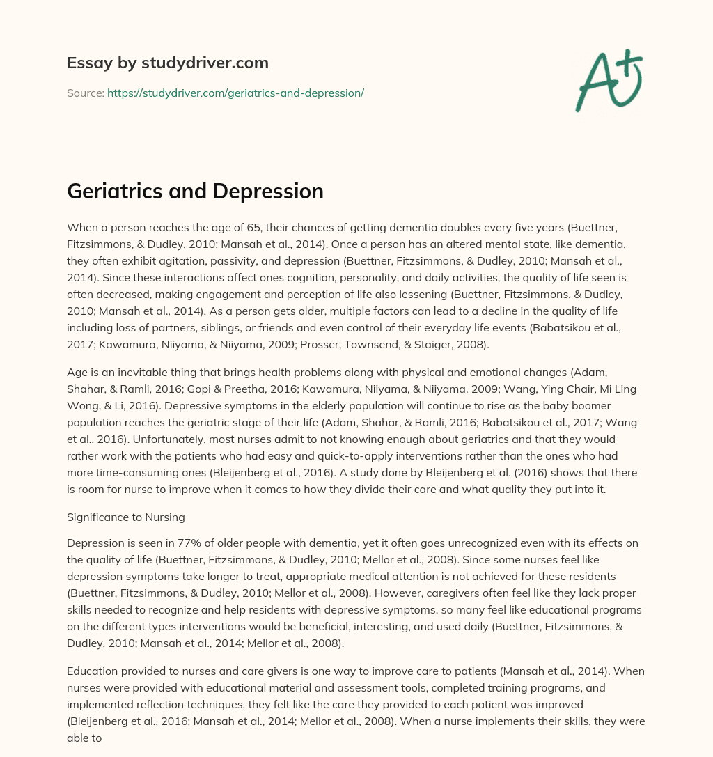 Geriatrics and Depression essay