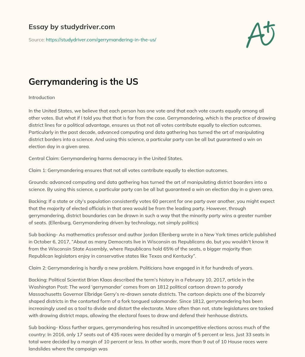 Gerrymandering is the US essay