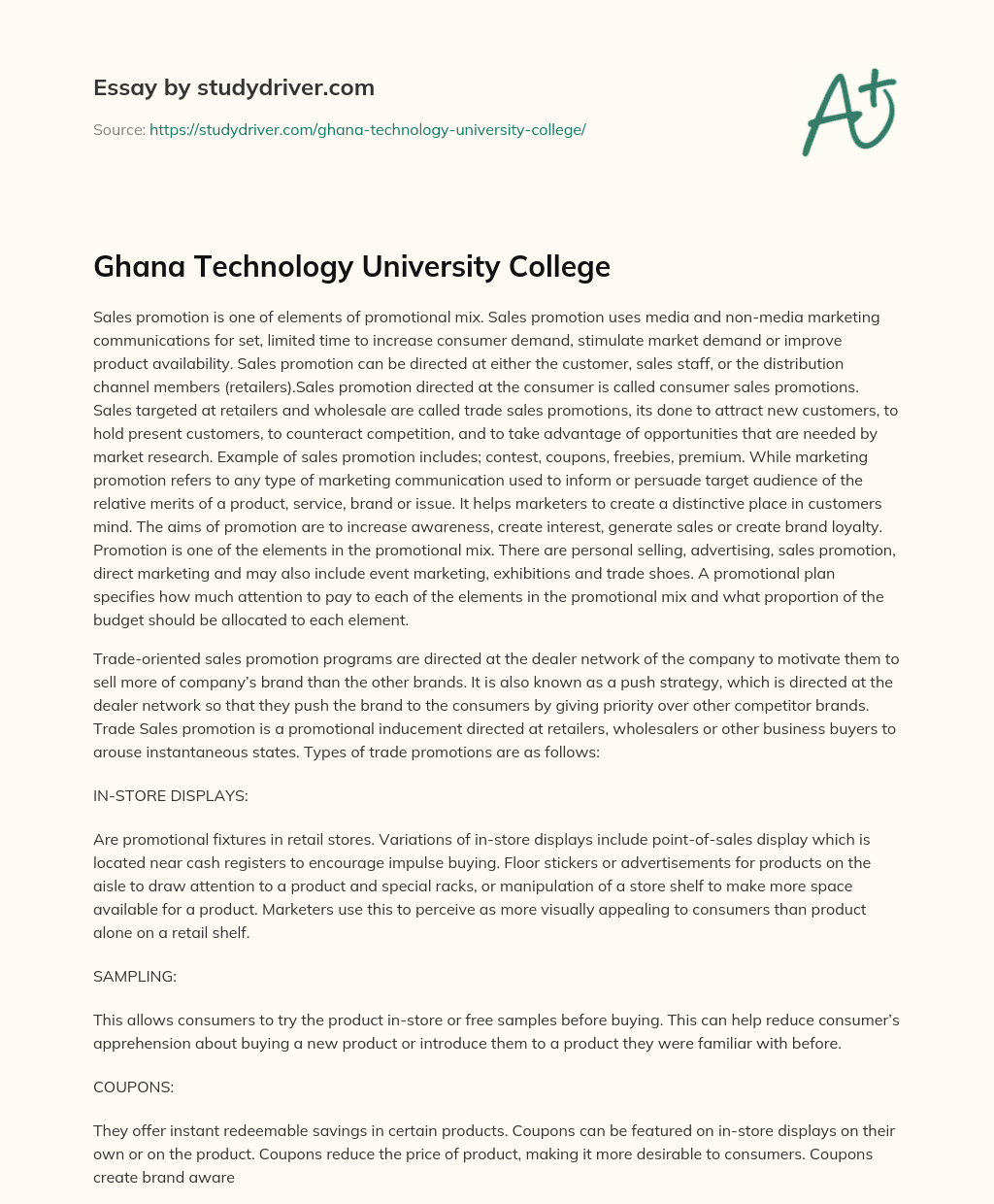 Ghana Technology University College essay