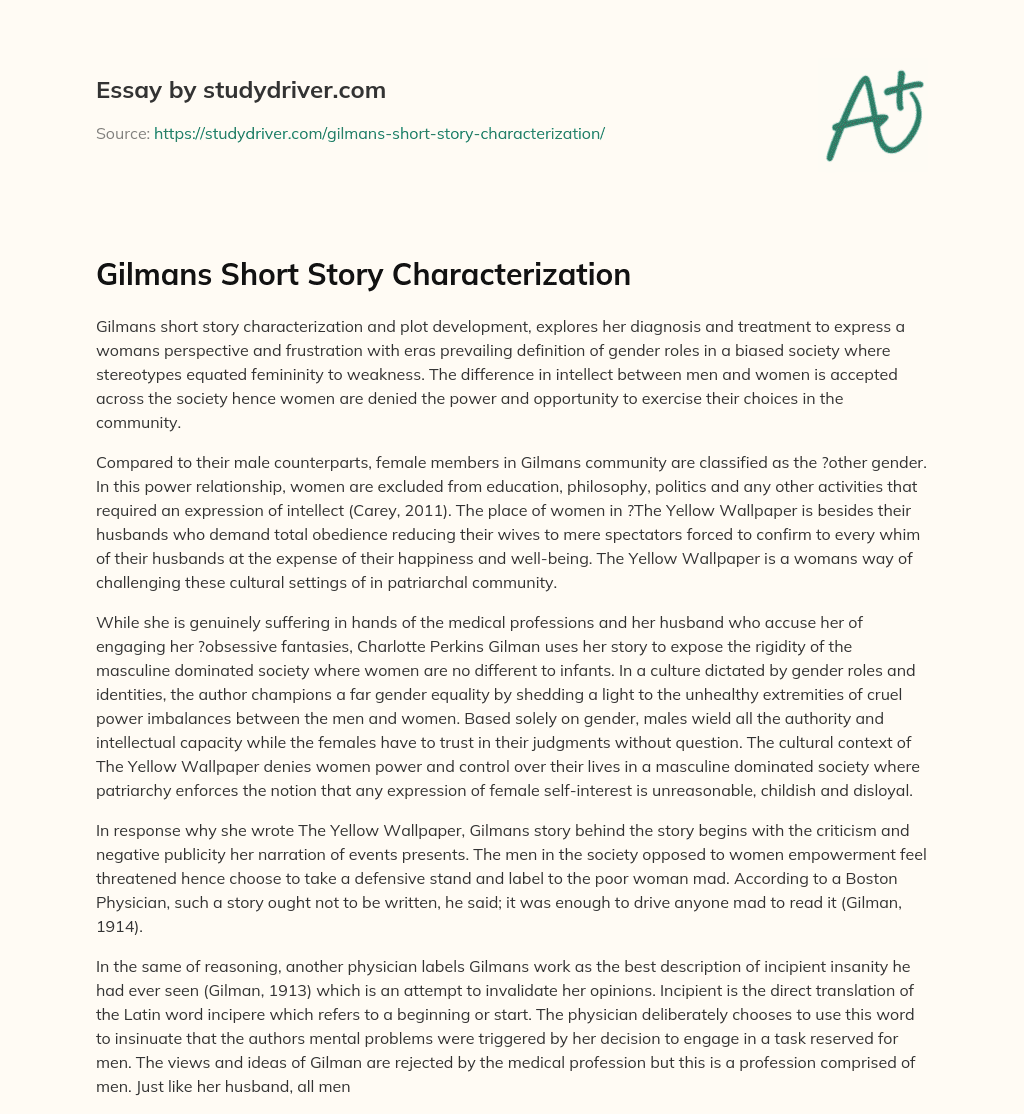 Gilmans Short Story Characterization essay