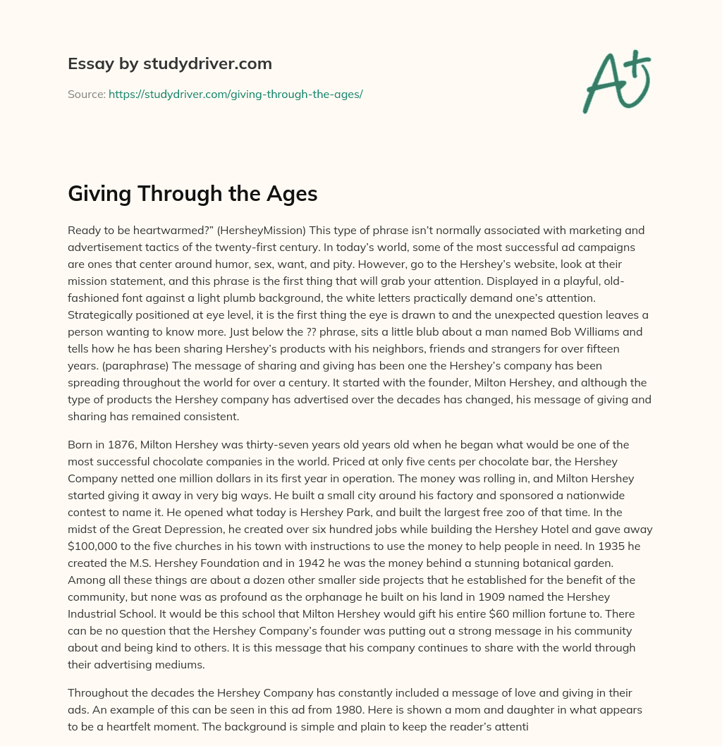 Giving through the Ages essay