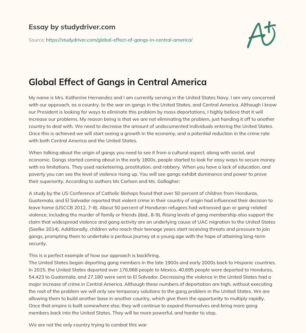 Global Effect of Gangs in Central America essay