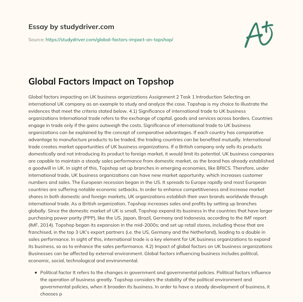 Global Factors Impact on Topshop essay