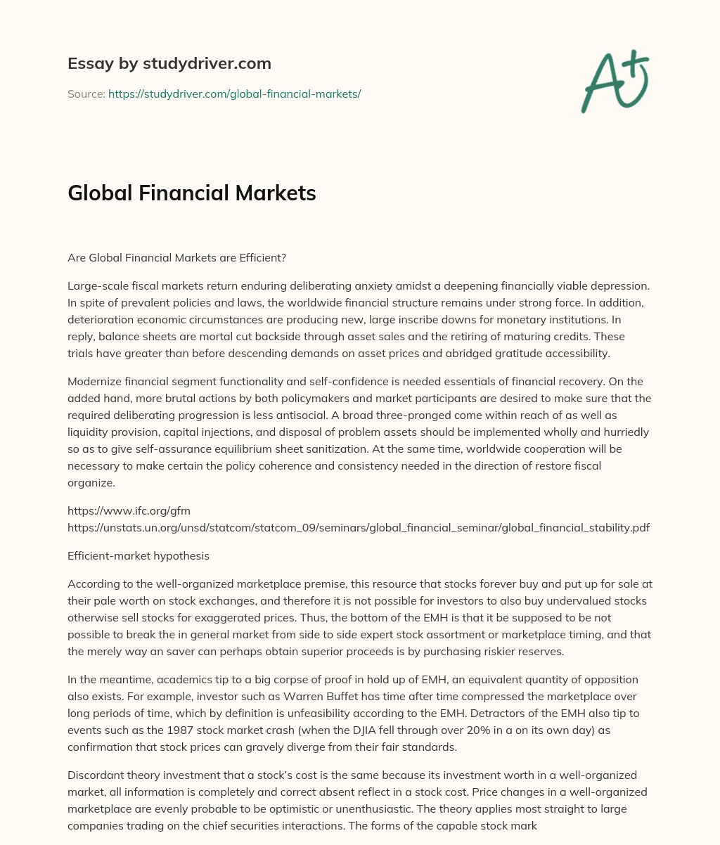 Global Financial Markets essay