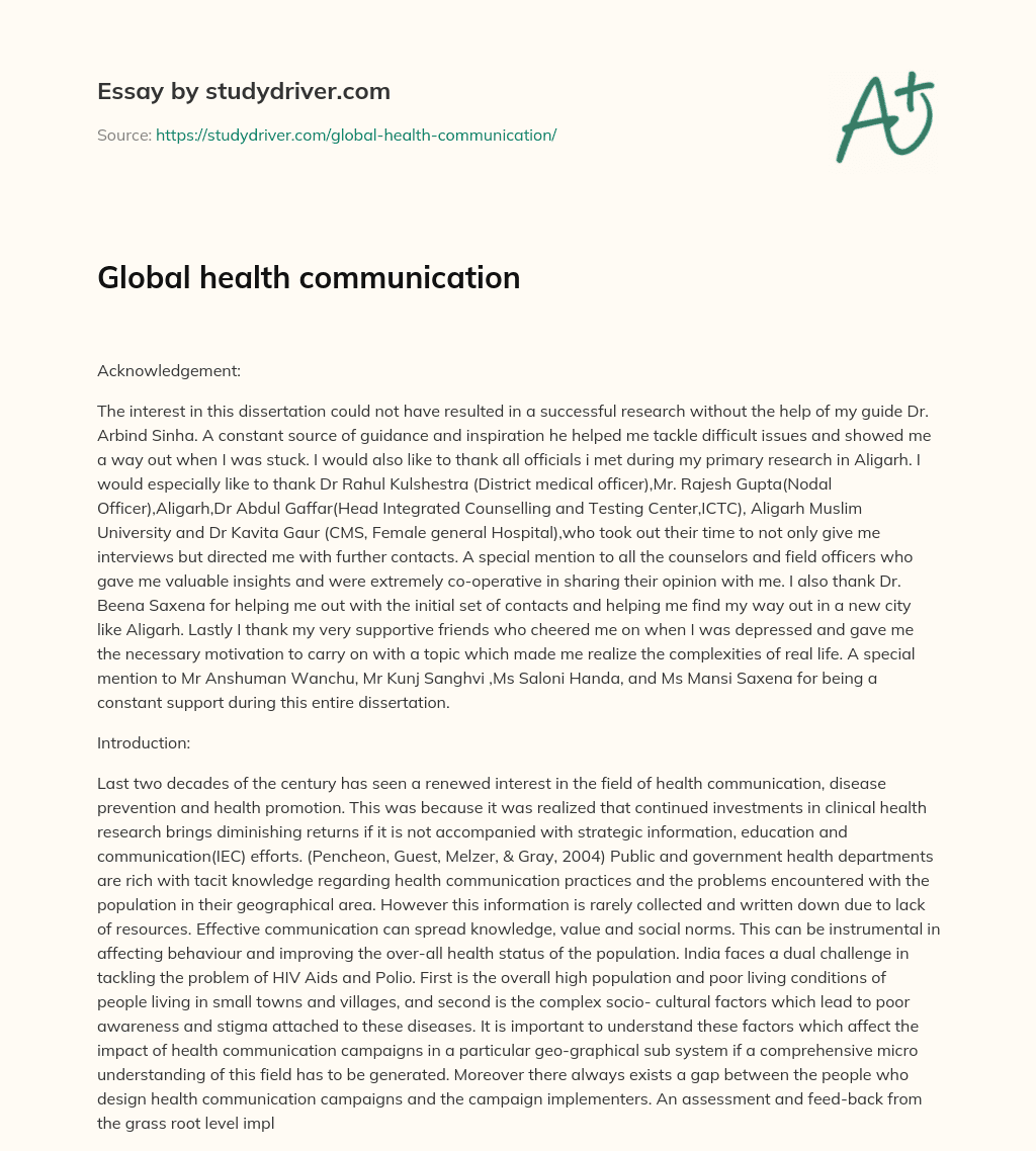 Global Health Communication essay
