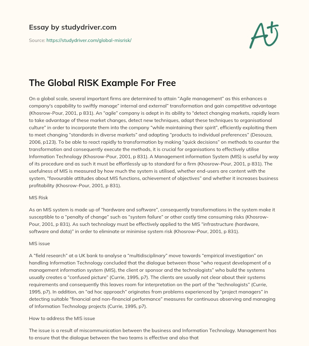 The Global RISK Example for Free essay