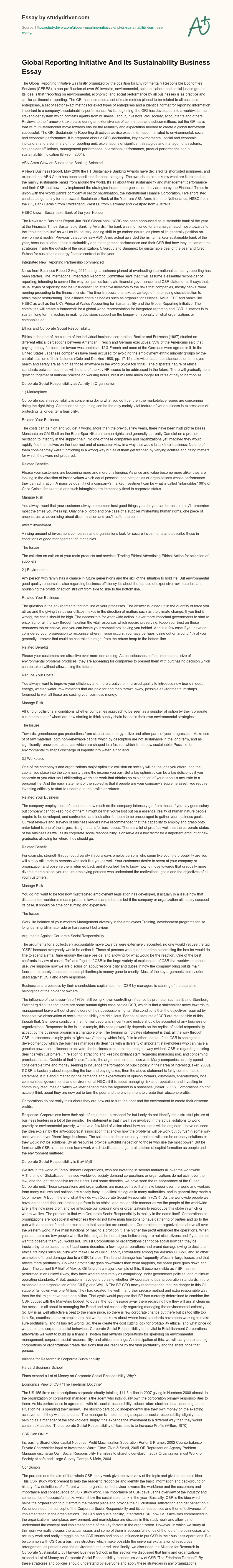 Global Reporting Initiative and its Sustainability Business Essay essay
