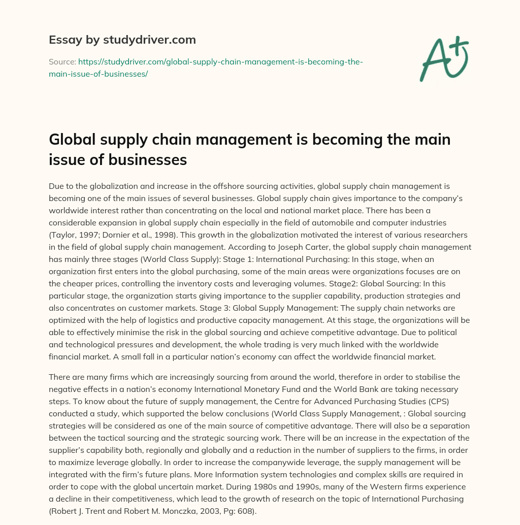 Global Supply Chain Management is Becoming the Main Issue of Businesses essay
