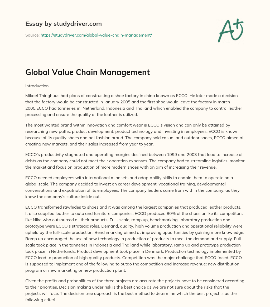 Global Value Chain Management essay