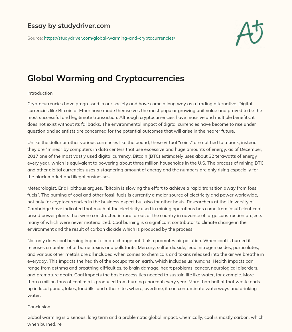 Global Warming and Cryptocurrencies essay