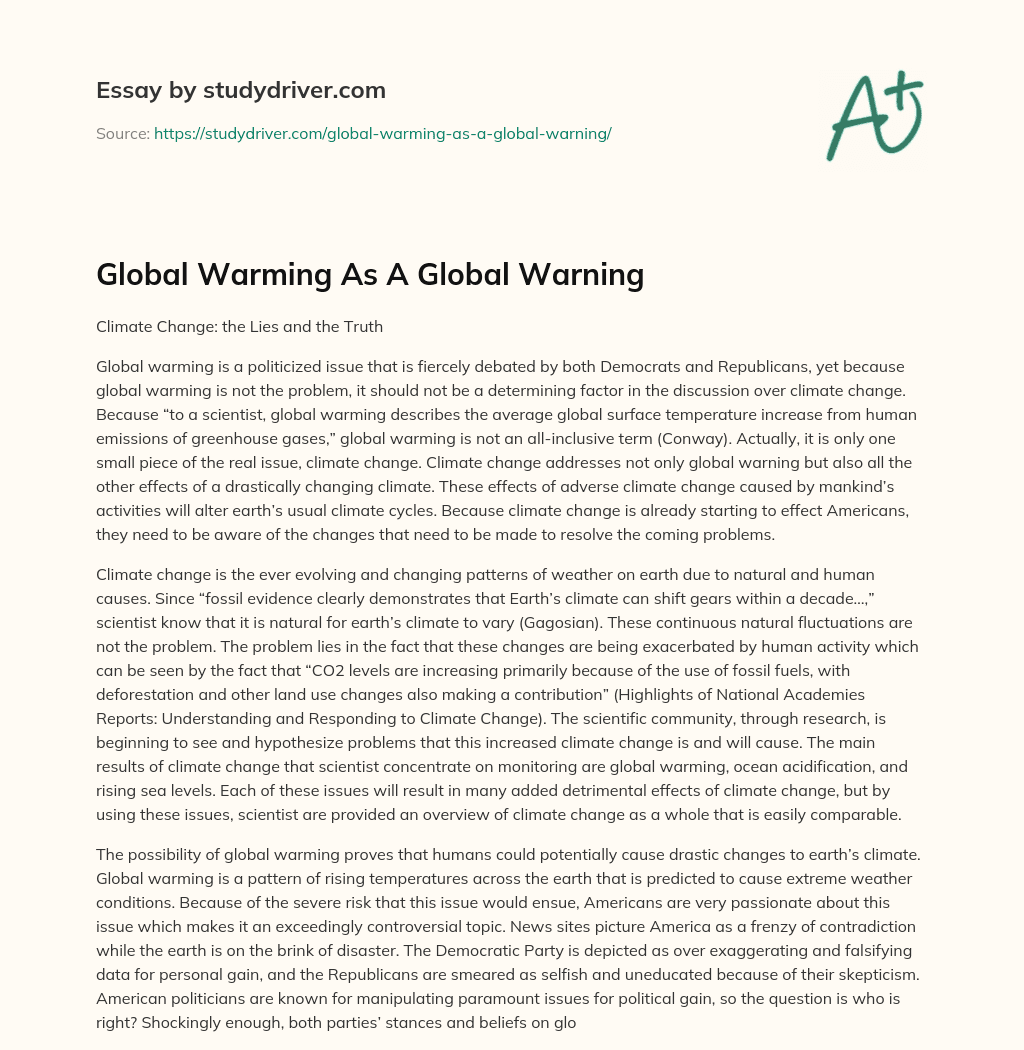 Global Warming as a Global Warning essay