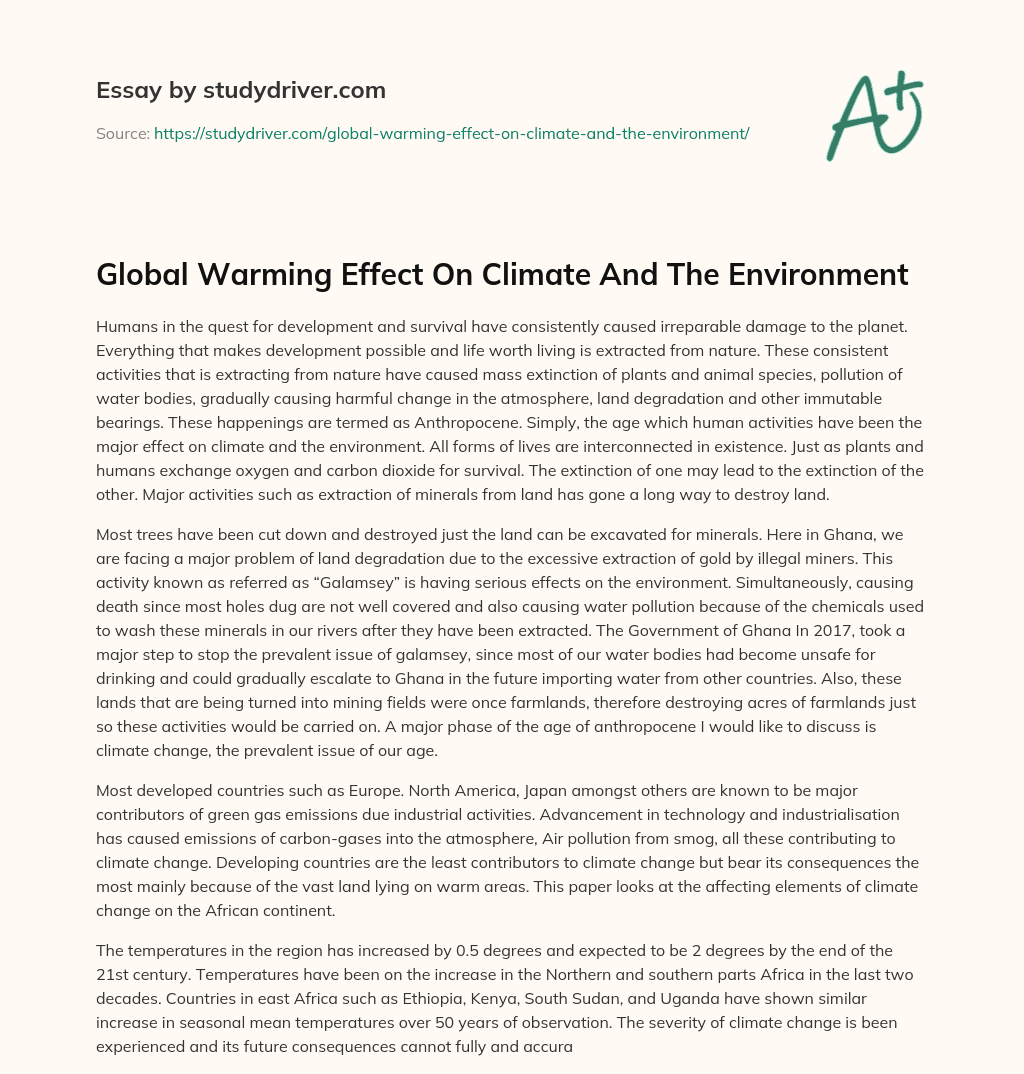 Global Warming Effect on Climate and the Environment essay