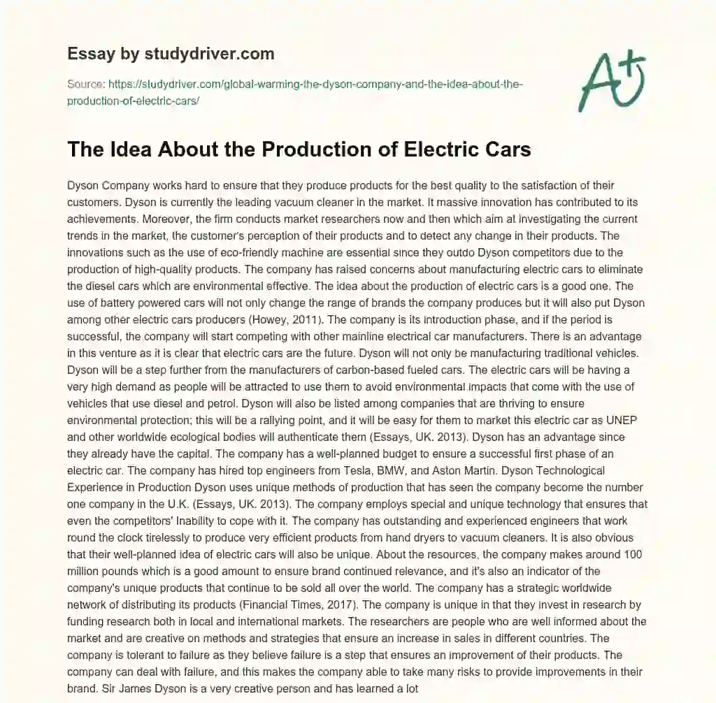 The Idea about the Production of Electric Cars essay