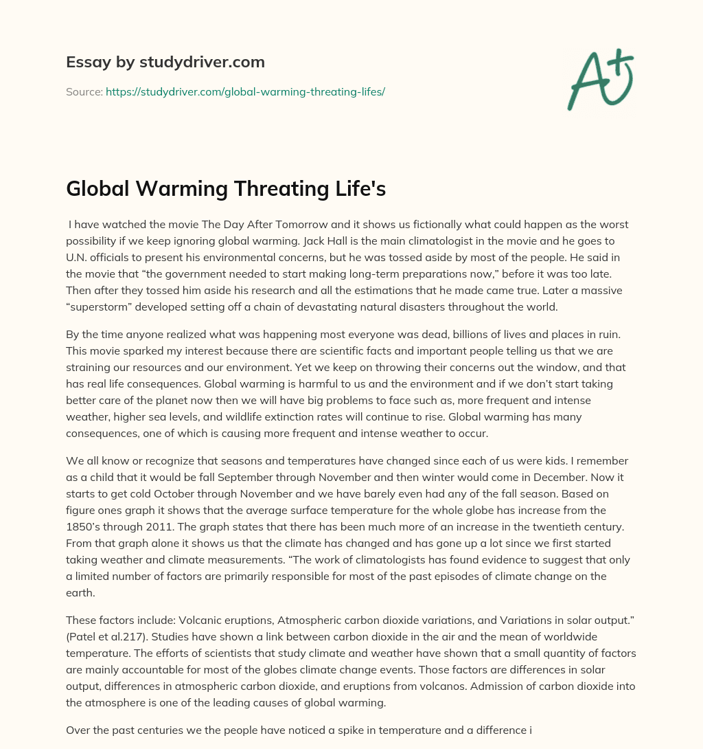 Global Warming Threating Life’s essay
