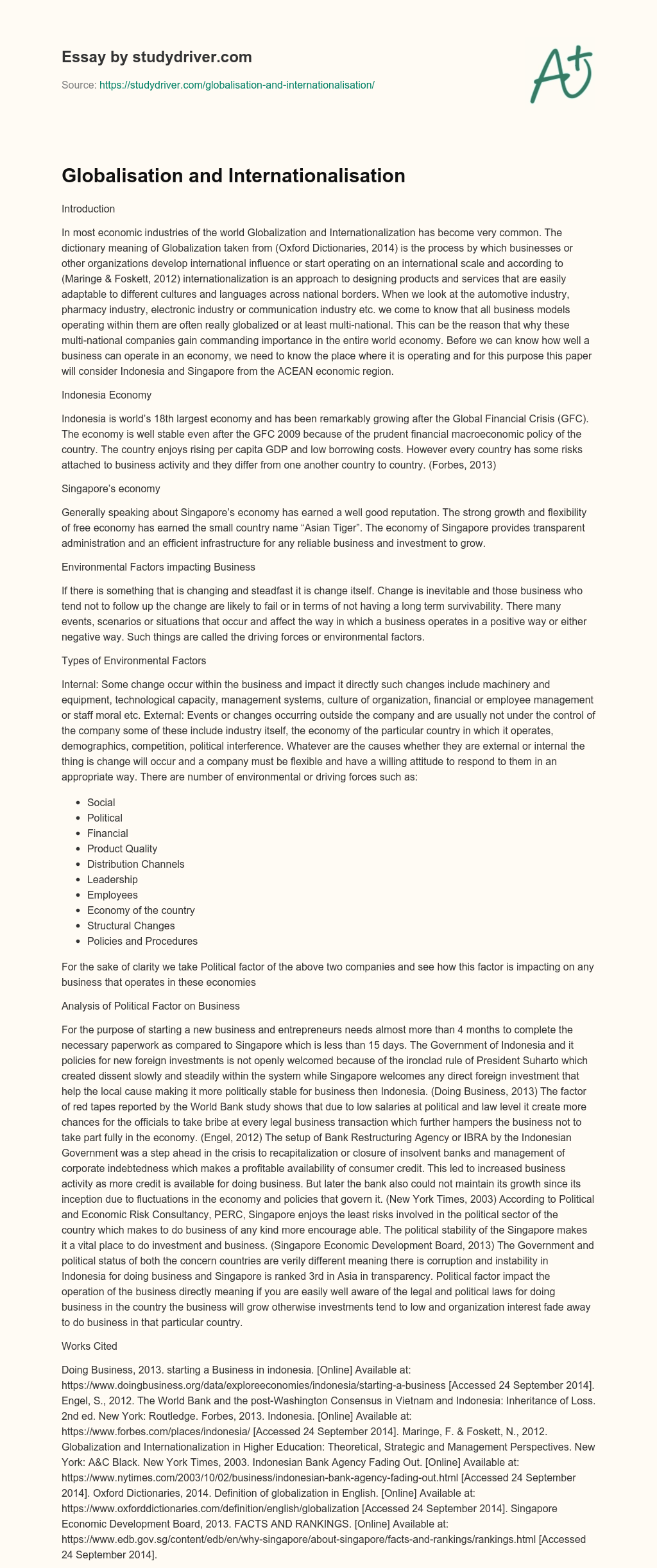 Globalisation and Internationalisation essay