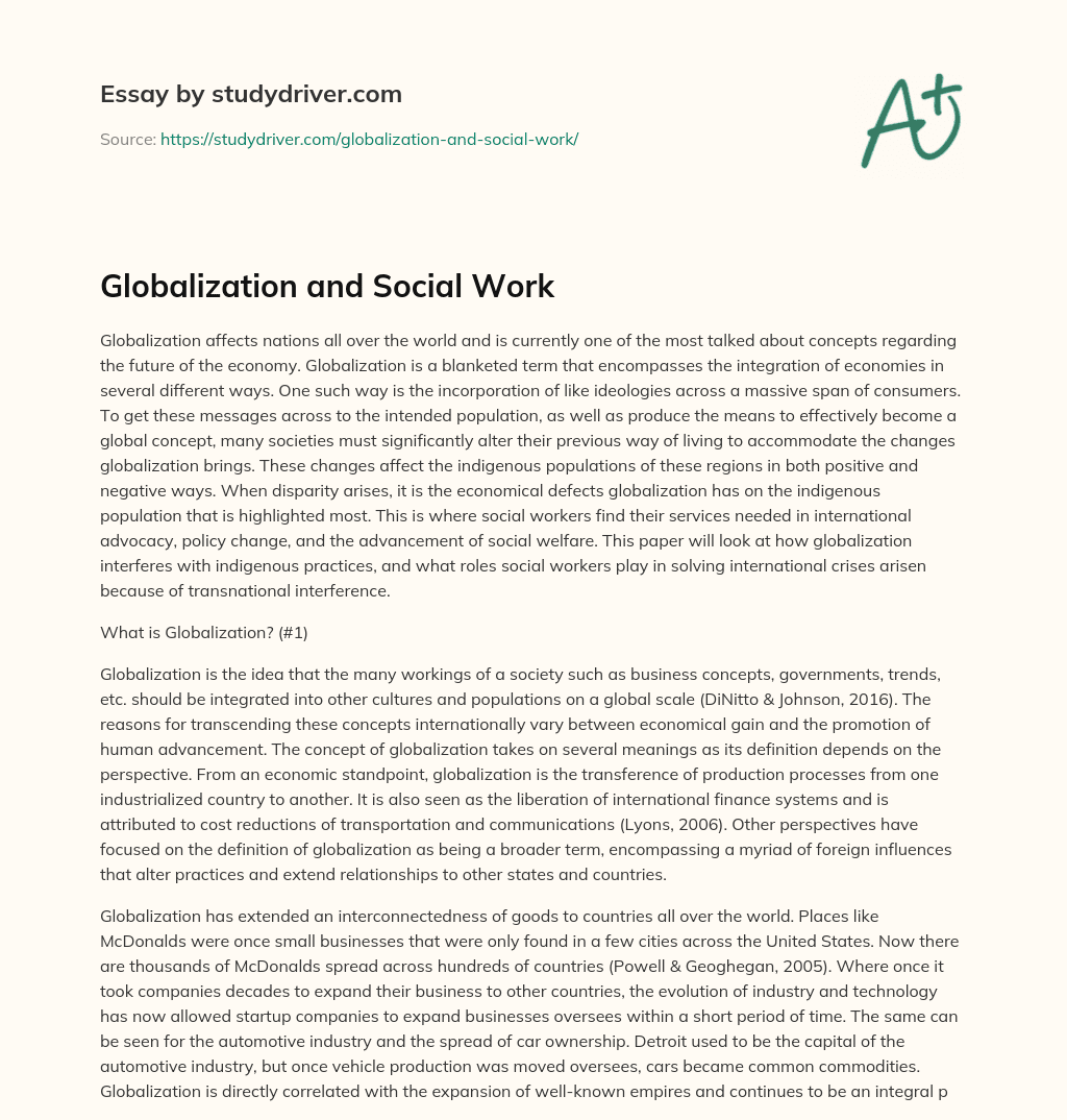 Globalization and Social Work essay