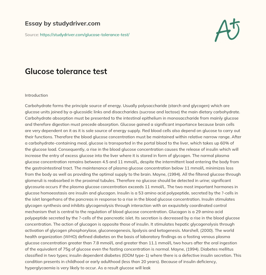 Glucose Tolerance Test essay