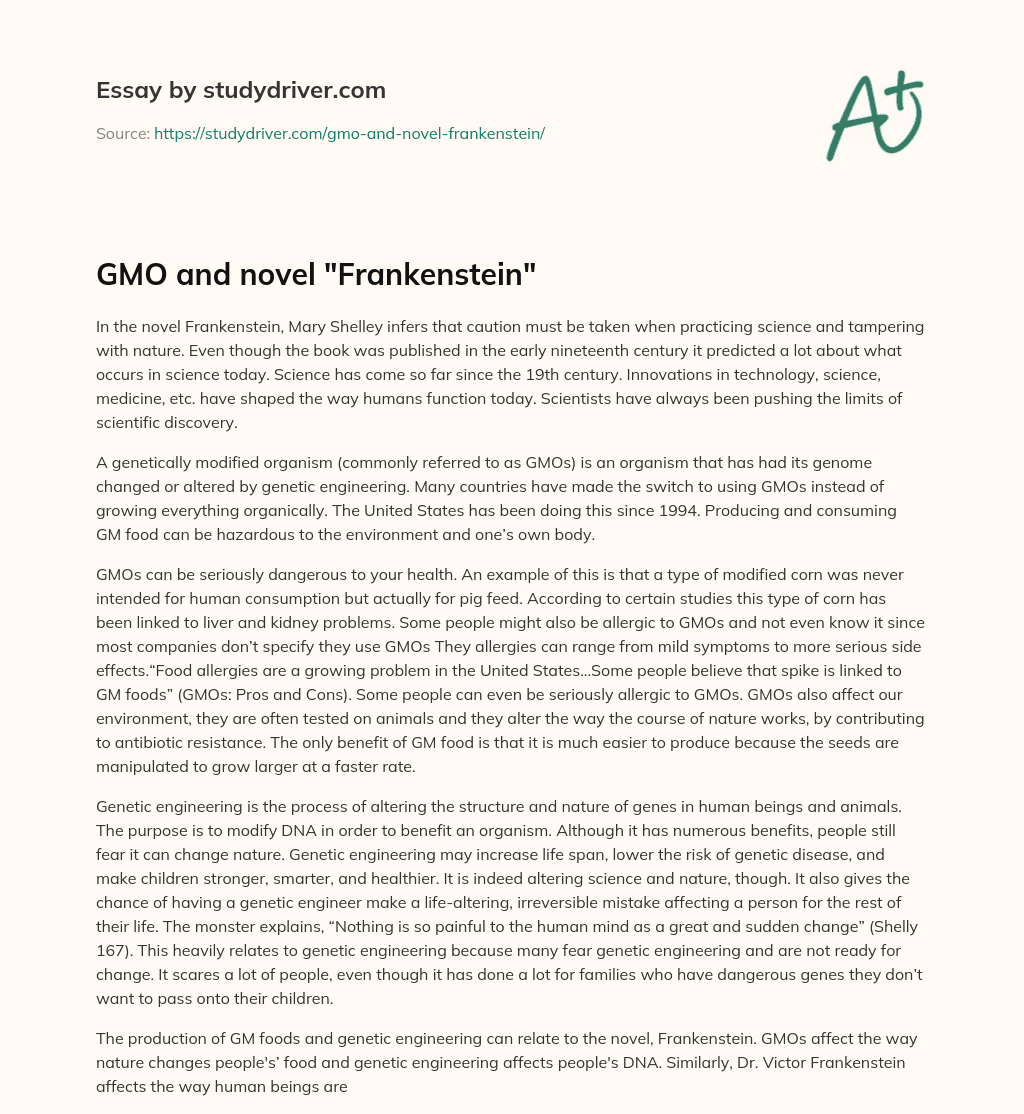 GMO and Novel “Frankenstein” essay