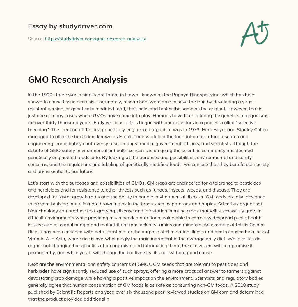 GMO Research Analysis essay