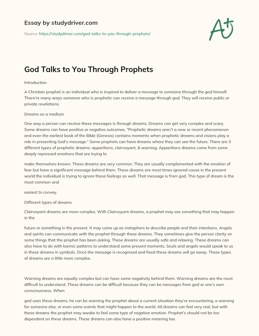 God Talks to you through Prophets essay