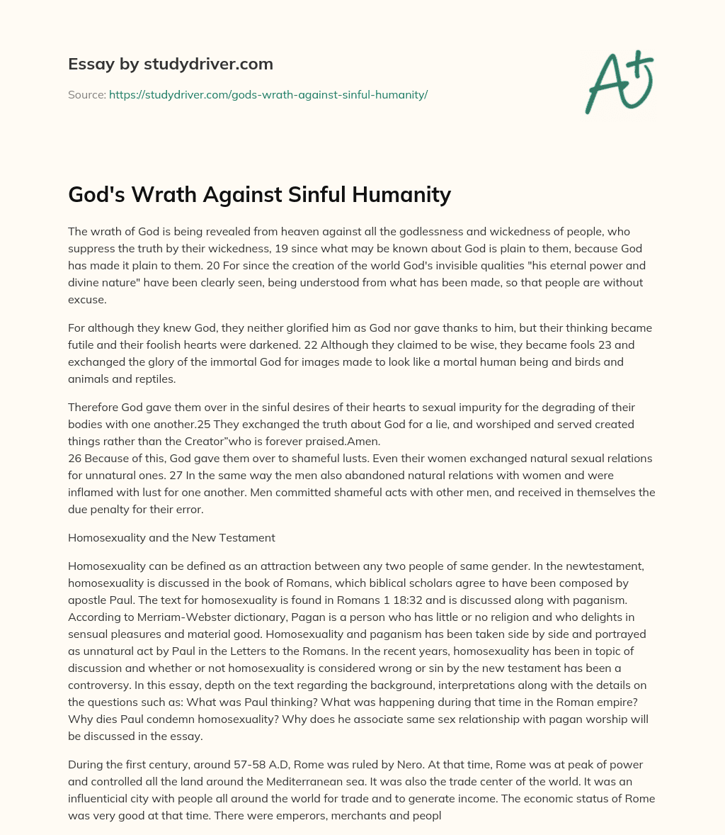 God’s Wrath against Sinful Humanity essay
