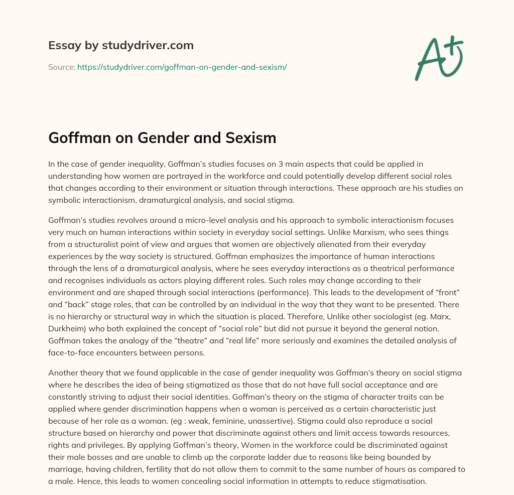 Goffman on Gender and Sexism essay