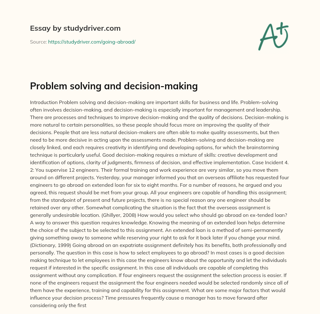 Problem Solving and Decision-making essay