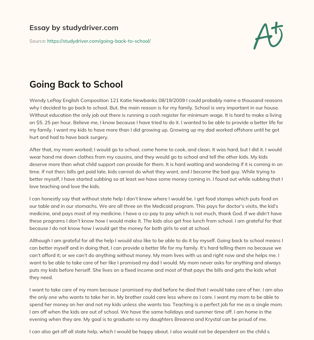 Going Back to School essay