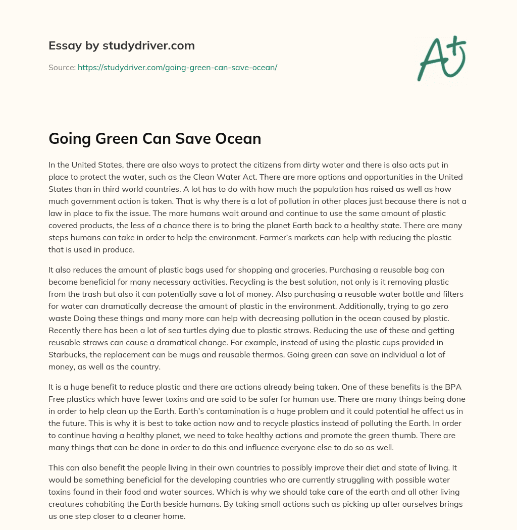 Going Green Can Save Ocean essay