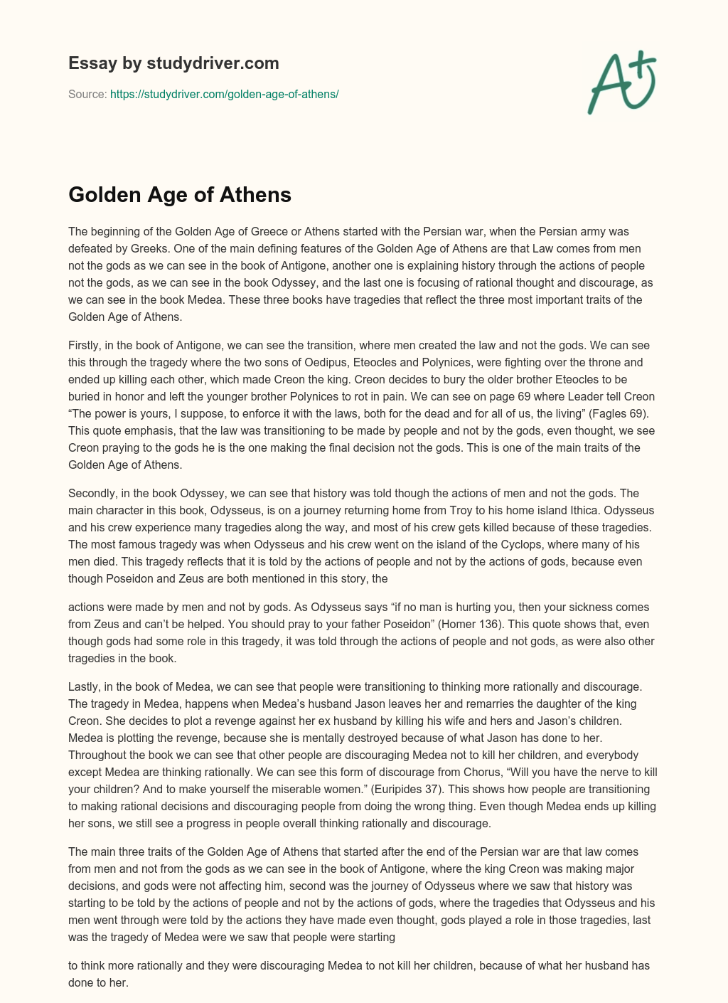 Golden Age of Athens essay