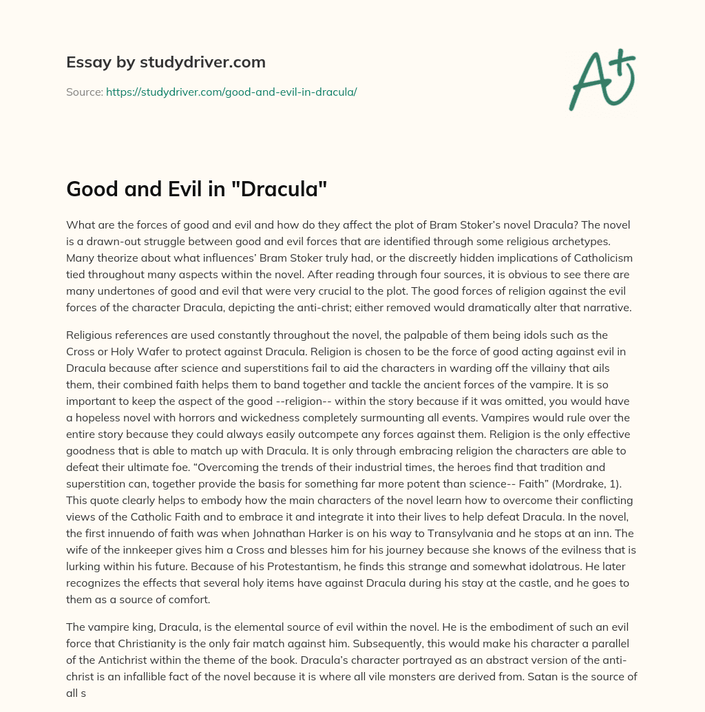 Good and Evil in “Dracula” essay