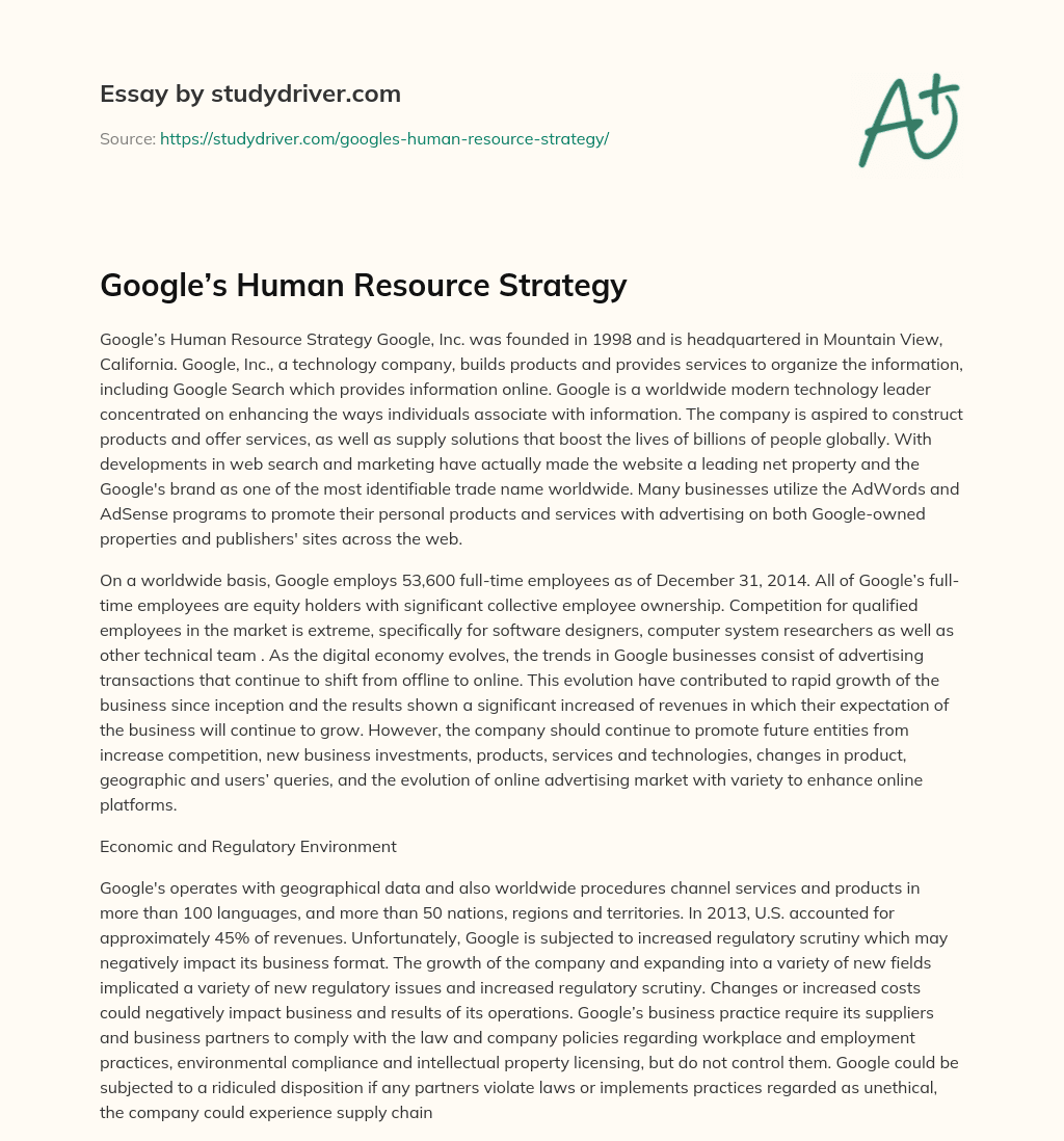Google’s Human Resource Strategy essay