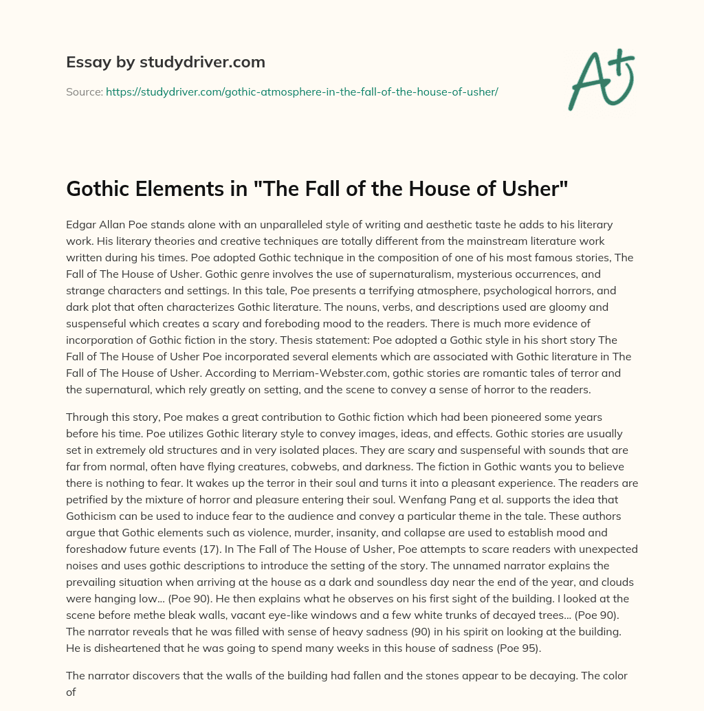 Gothic Elements in “The Fall of the House of Usher” essay