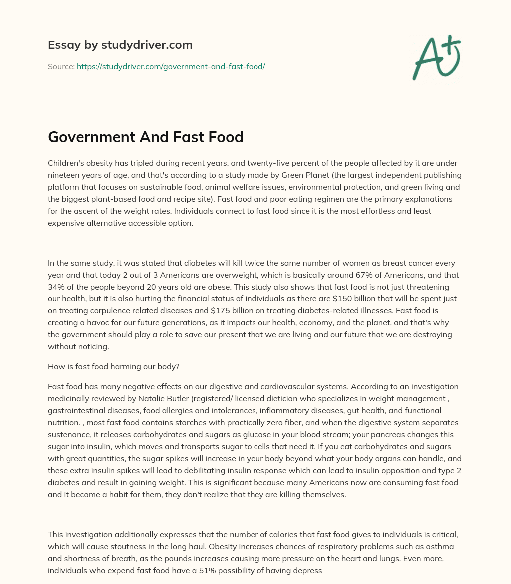 Government and Fast Food essay