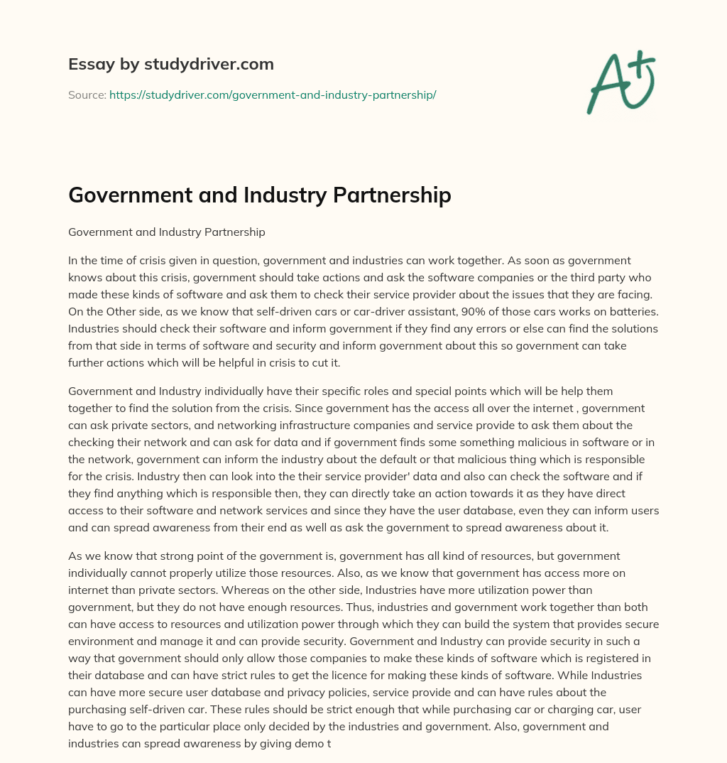 Government and Industry Partnership essay