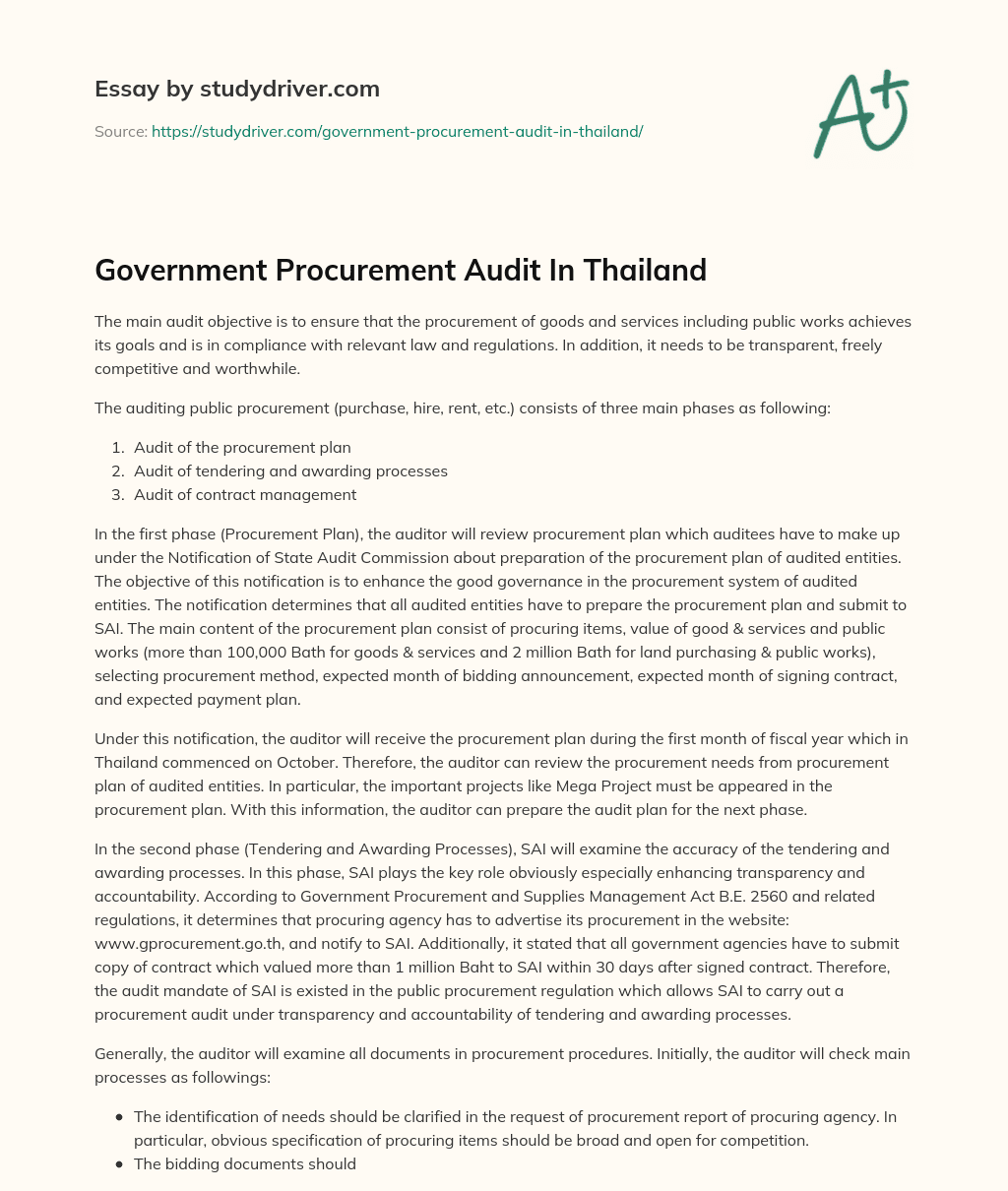 Government Procurement Audit in Thailand essay