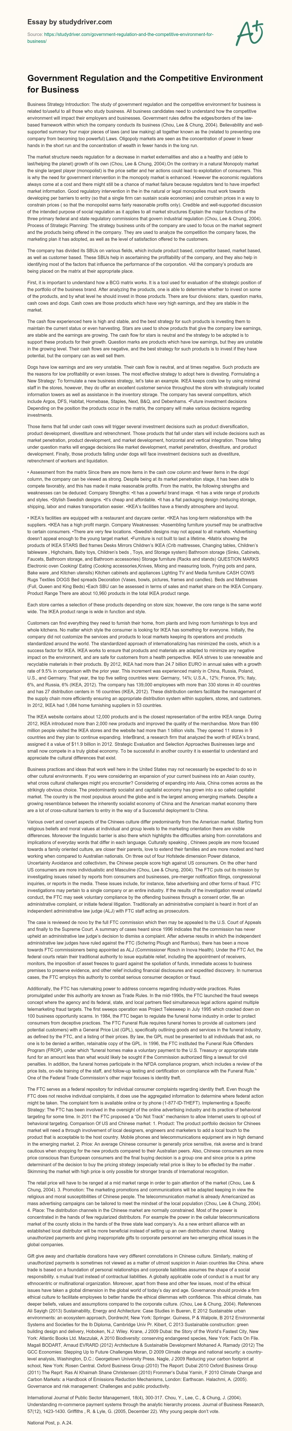 Government Regulation and the Competitive Environment for Business essay