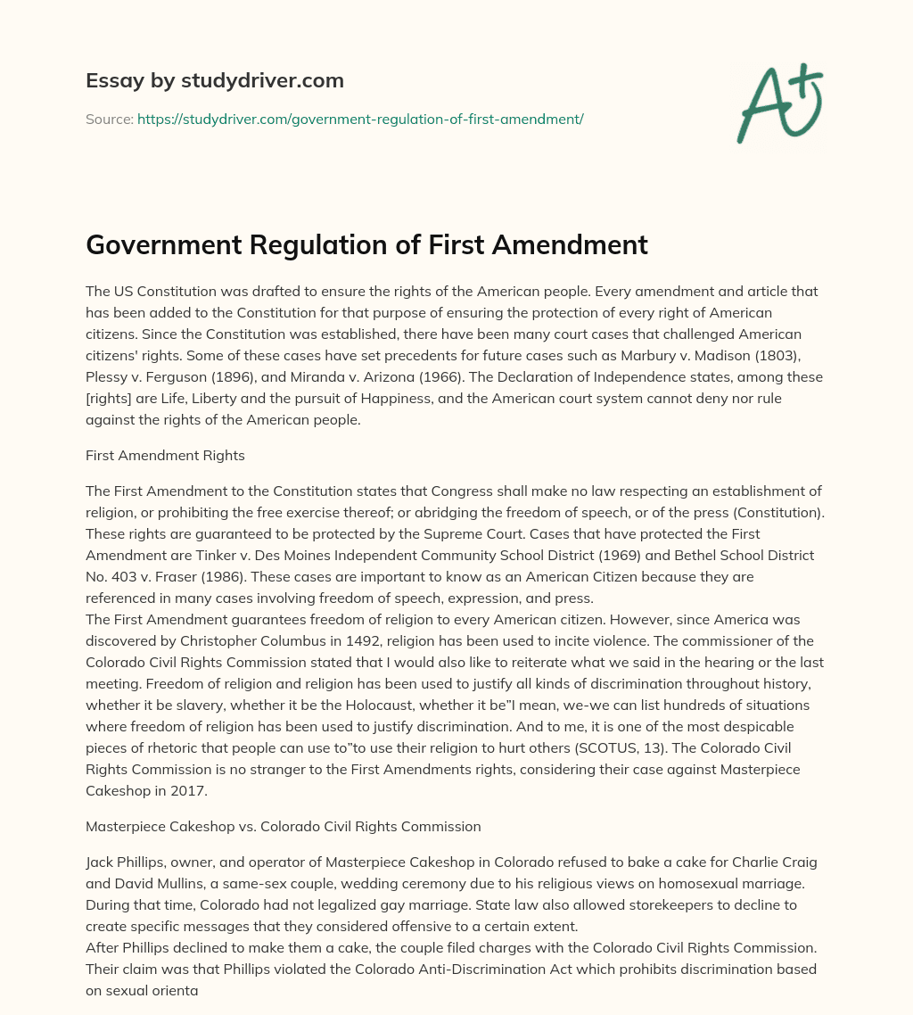 Government Regulation of First Amendment essay