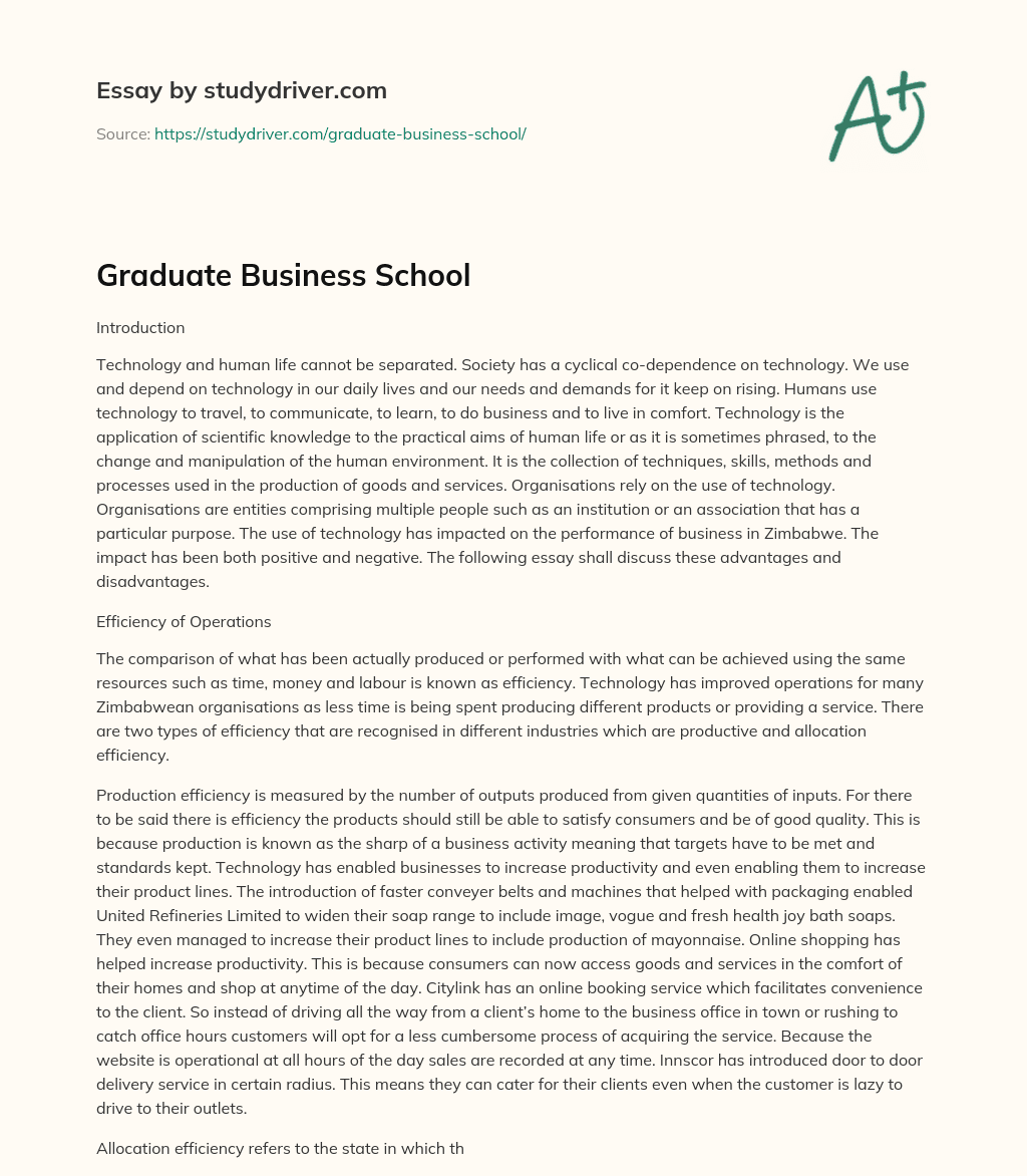 Graduate Business School essay