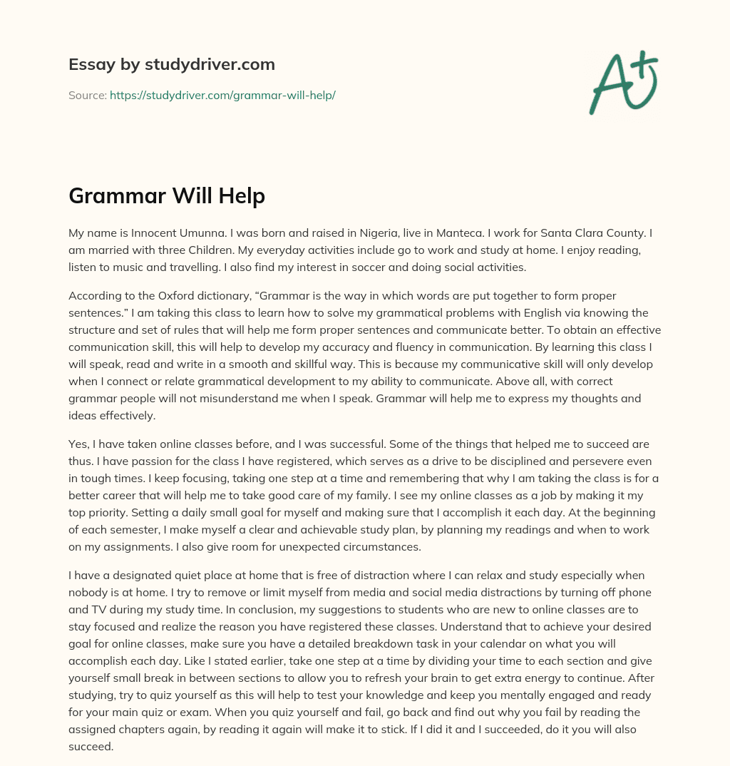 Grammar Will Help essay