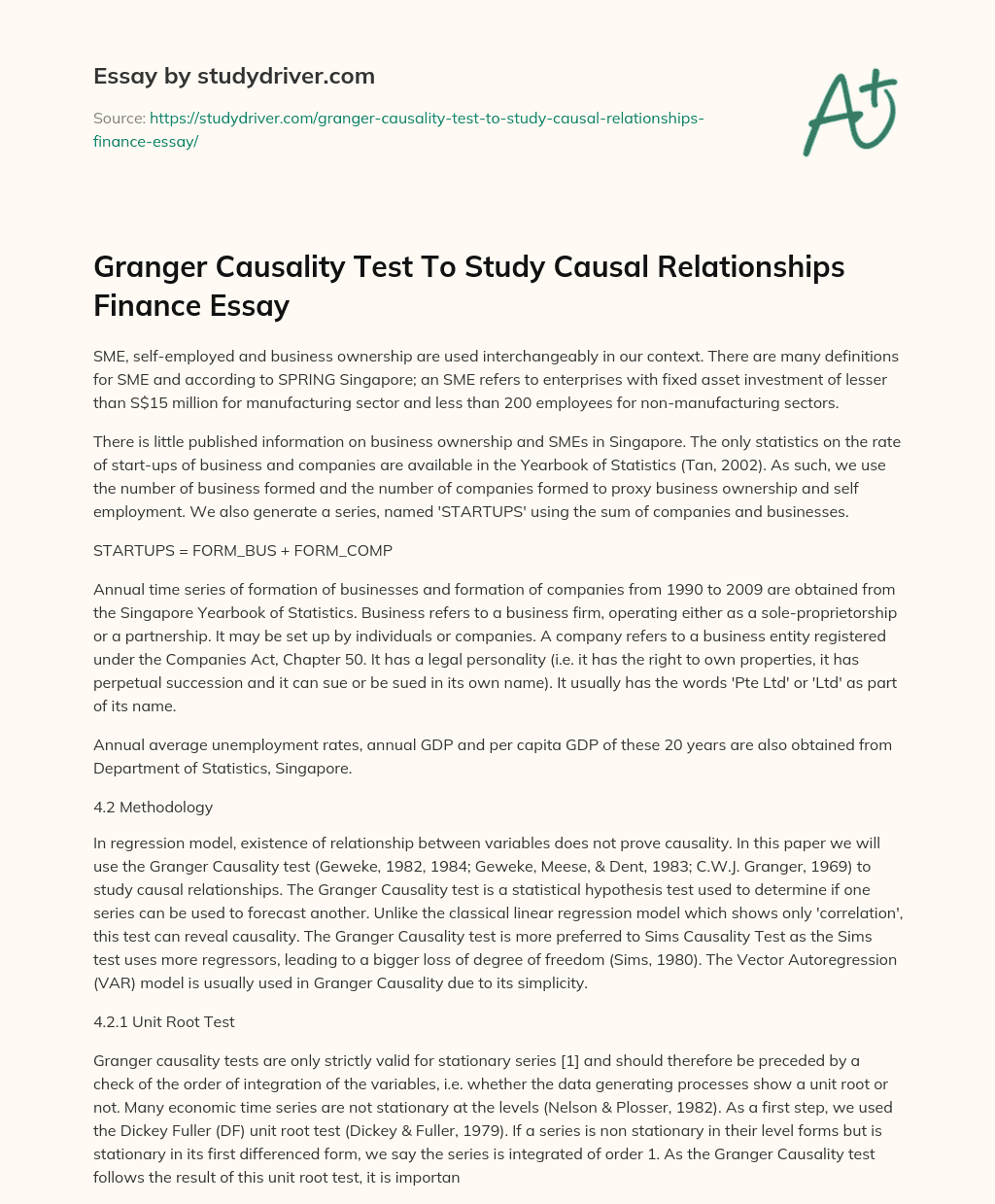 Granger Causality Test to Study Causal Relationships Finance Essay essay