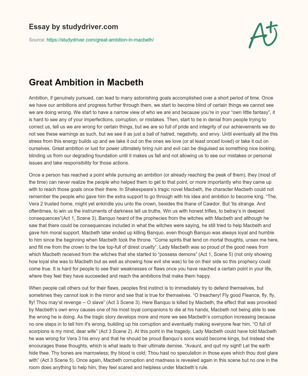 Great Ambition in Macbeth essay