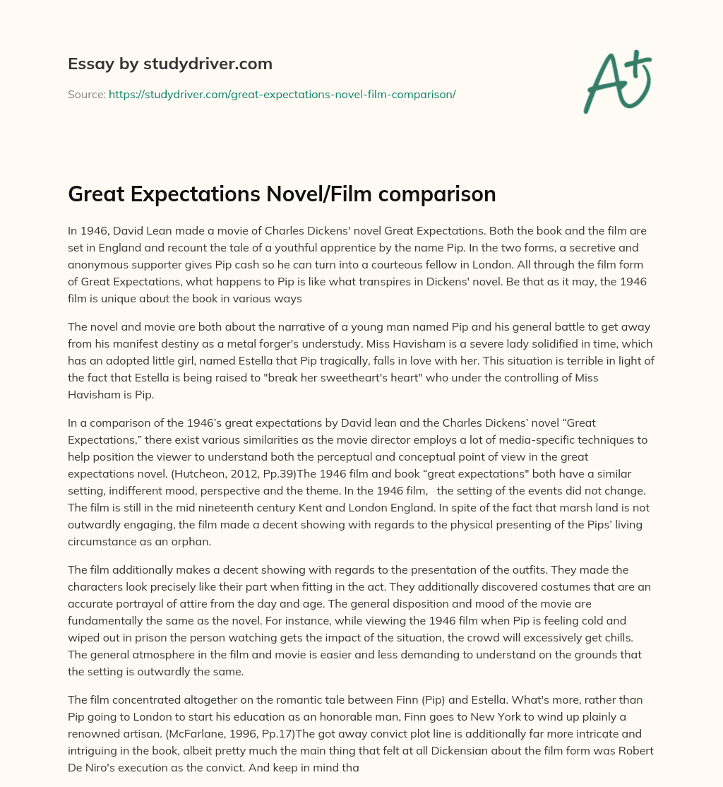 Great Expectations Novel/Film Comparison essay
