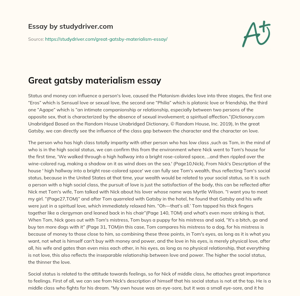 Great Gatsby Materialism Essay essay