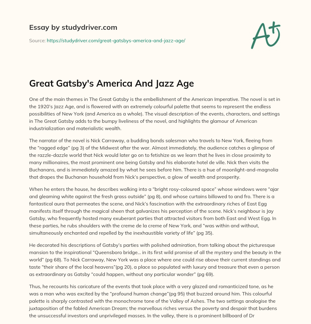 Great Gatsby’s America and Jazz Age essay
