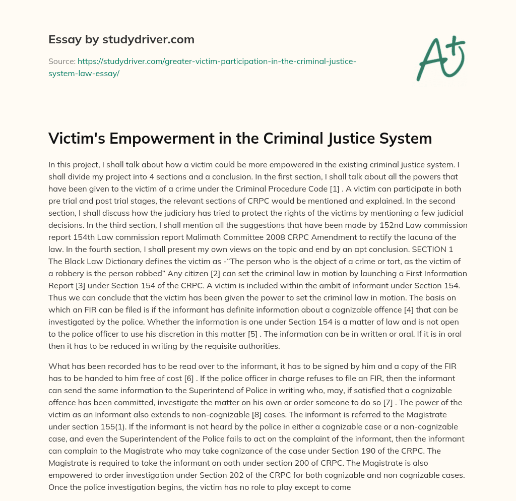 Victim’s Empowerment in the Criminal Justice System essay