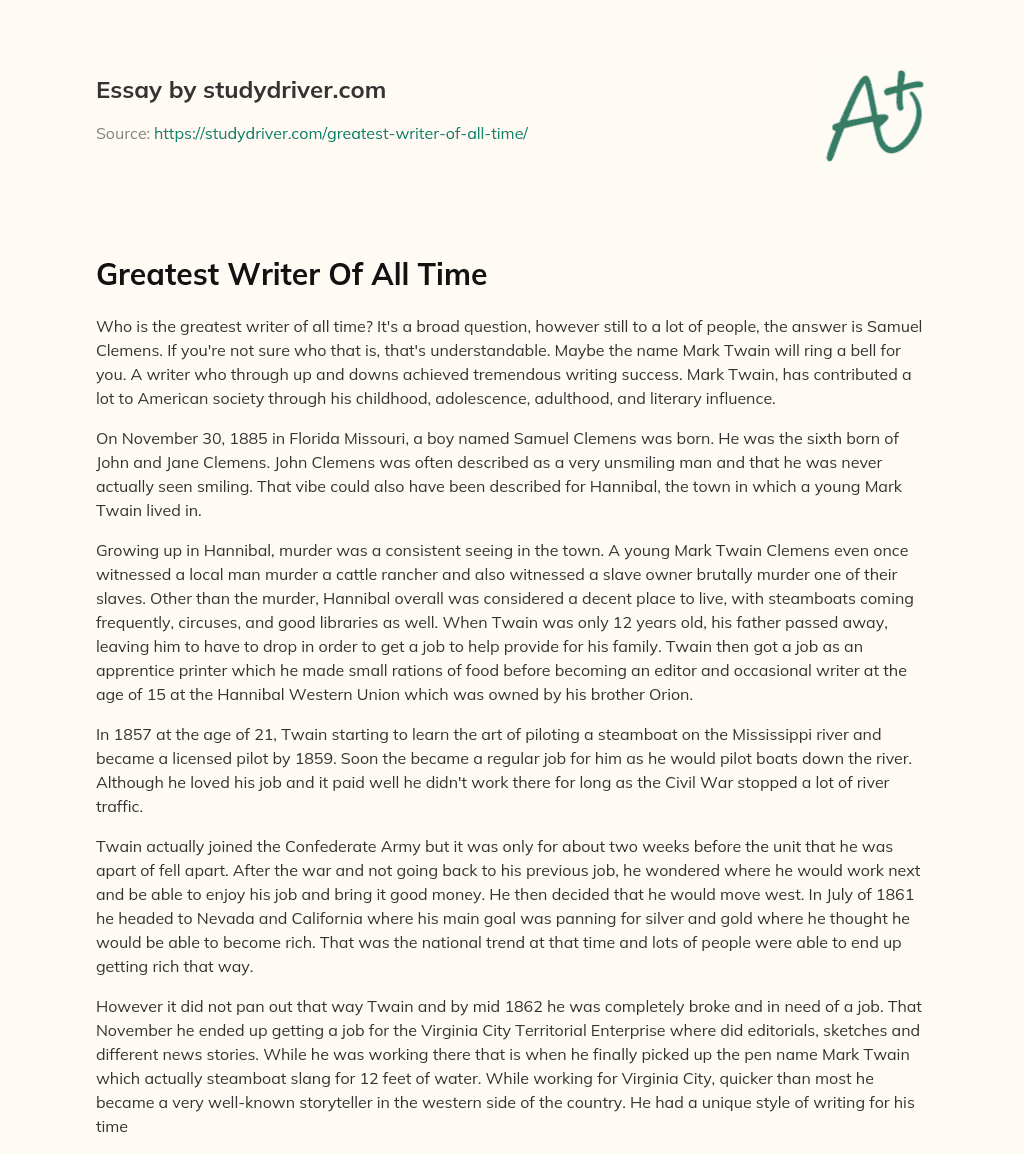 Greatest Writer of all Time essay