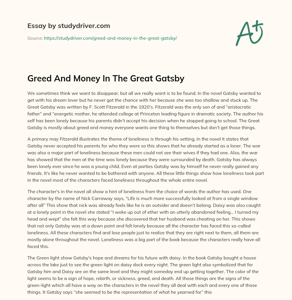 Greed and Money in the Great Gatsby essay